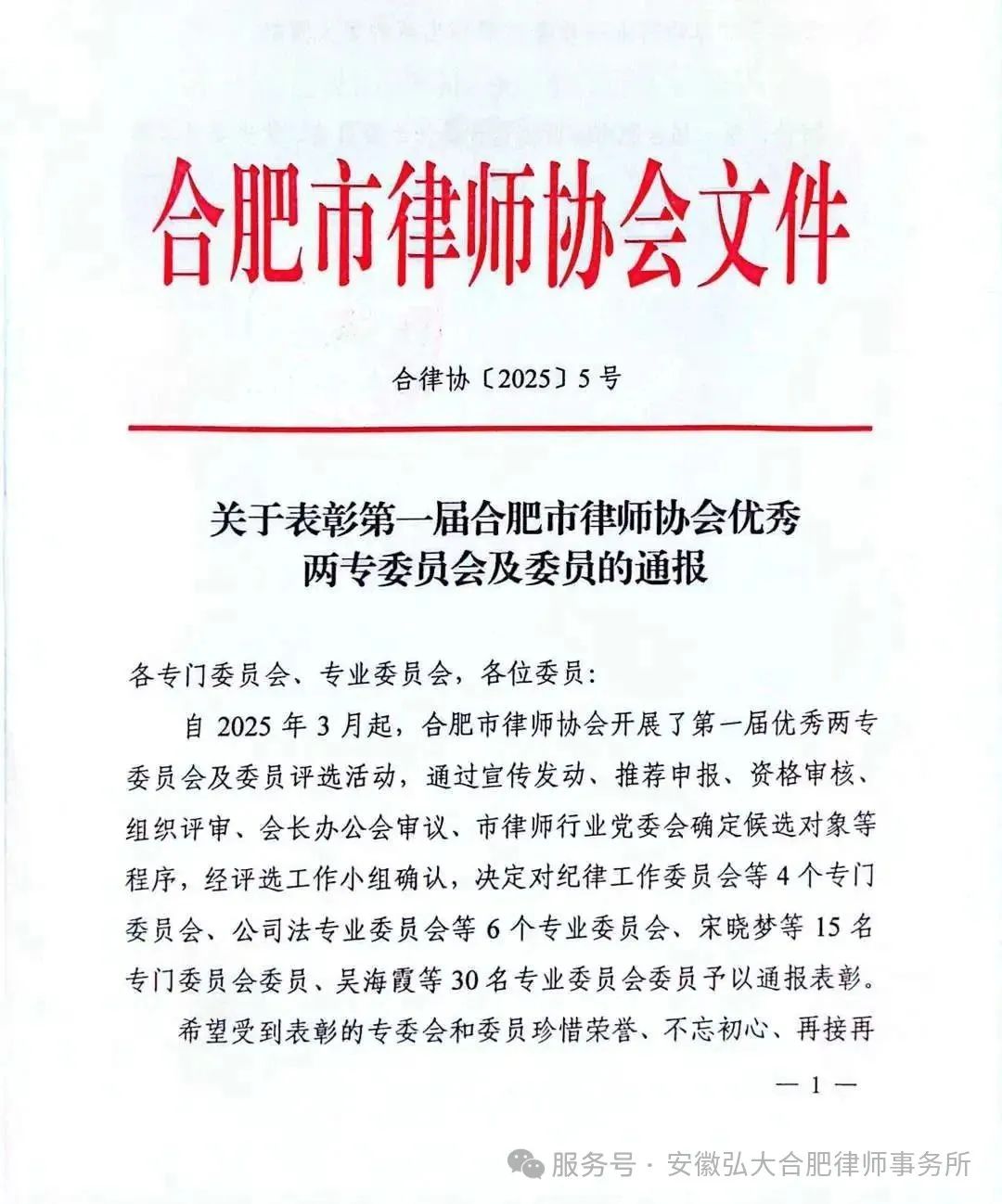 弘大荣誉 | 李岩律师荣获“合肥市第一届优秀专业委员会”表彰